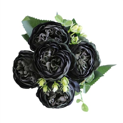 Silk Rose Peony Bouquet, 5 Heads Artificial Flowers for Wedding Centerpieces, Home Decor, Party Table Decoration, Realistic Faux Floral Arrangement, 12 Inch LongStem (Purple)
