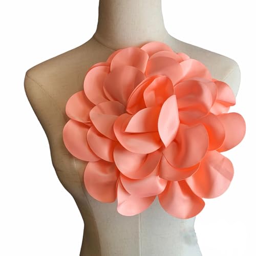 Heyiwell Large Satin Fabric flower for Brooch Pin Wedding Party Dance Dress Suit Clothes Head Hair Accessories DIY Decor 9.45"Inch - color: Peach
