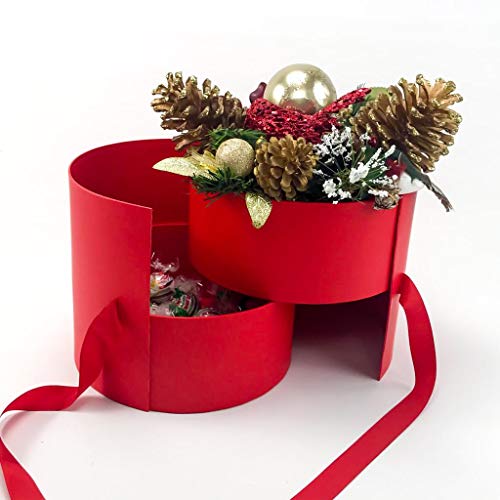 UNIKPACKAGING Premium Quality Round Flower Box, 2 TIER, Size 7.8 dia. x 7 inch, for Luxury Style Flower Arrangements (Red) - color: Red