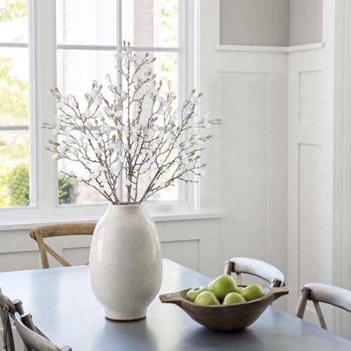 GnFlus 3Pcs Artificial Cotton Branches Fake White Flowers for Winter Spring Indoor Boho Decoration,Faux Long Stem Artificial Flowers for Wedding Home Office Bedroom Party Table Centerpieces - color: Cotton - White