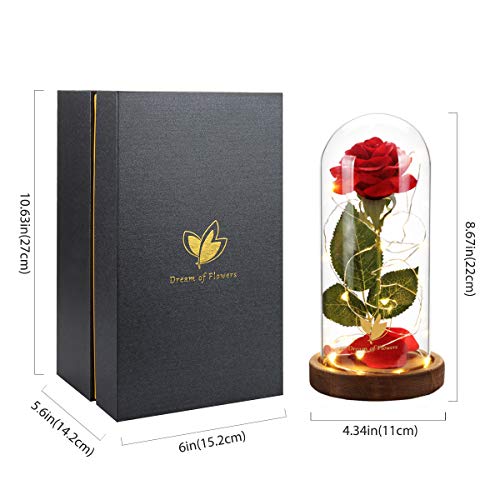Beauty and the Beast Rose, Mothers Day Forever Preserved Flower Rose Gifts for Mom, Birthday Gift for Women, Light Up Rose in Glass Dome, Eternal Rose Flower Gifts Girlfriends for Wife - color: Brown Base