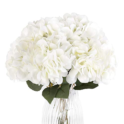 Jim's Cabin Silk Hydrangea Artificial Flowers 2 Bouquets, Lifelike Fake Flower Arrangements for Bedroom, Wedding, Cabin Decor & DIY Projects（White） - color: White