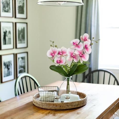 Oairse Pink Orchids Artificial Flowers, Faux Orchid in Glass Vase Real Touch Small Phalaenopsis Orchid Flowers Arrangements with Clear Vase Orchids Centerpiece for Dining Room Table - color: Pink & Clear