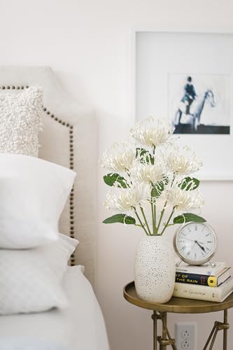 Briful 6PCS Artificial Mums Spring Flowers 4'' White Spider Chrysanthemum Fake Flowers Bouquet for Home Vase Centerpieces Arrangements Bridal Shower Decoration - color: White