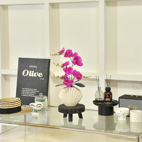 Artificial Phalaenopsis Orchid Plant in Seashell Pot, 16" Fake Orchid Flowers, Silk Faux Orchids for Home Decor, Office, Table Centerpiece, Real Touch Lifelike Indoor House Plant (Fuchsia) - color: Fuchsia