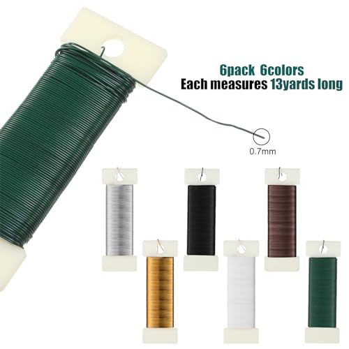 Ripeng 6 Rolls 112 Yards Floral Flexible Paddle Wire for Crafts Christmas Wreaths Tree 22 Gauge Floral Bind Wire Garland and Flower Arrangements DIY Craft(Green, Coffee, Silver, Gold, Black, White) - color: Green, Coffee, Silver, Gold, Black, White