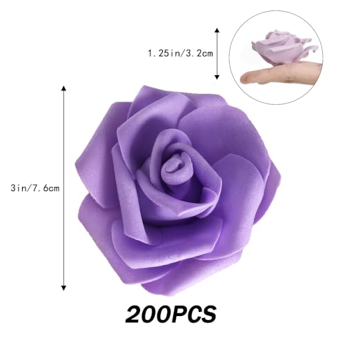 200pcs Purple Artificial Rose Flower Heads, 3inch Violet Foam Roses Bulk Stemless Fake Flower Heads for DIY Crafts,Cake Decoration Wedding,Baby Shower Flower Centerpieces(Shades of Purple) - color: 200pcs Shades of Purple
