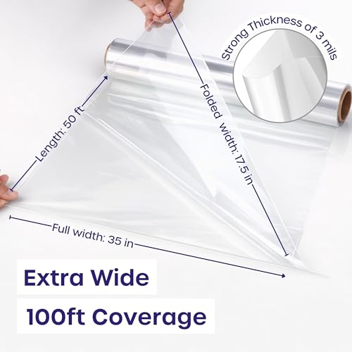 volila Clear Cellophane Wrap Roll (35 in x 50 ft) - 3 Mil Thick Cellophane Wrap for Gift Basket, Treats, Flower Wrapping, Clear Wrapping Paper (35" folds into 17.5") - color: Clear 35 in x 50 ft