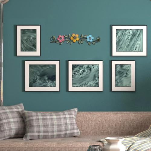 Wesiti Metal Flower Wall Decor Vintage Metal Flower Wrought Iron Scroll Sculpture 15.7''x3.7'' Not 3D, Flat Farmhouse Leaf Wall Decor with Nails for Summer Bedroom Kitchen Indoor Outdoor(Bright Color) - color: Bright Color