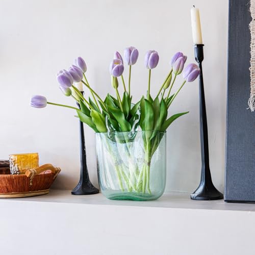 Artificial Tulips Flowers,Soft Touch Latex Bouquet, Fake Tulips,Spring Wedding Home Room Table Centerpiece Decor - color: 15pcs Lavender(no Vase)