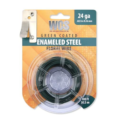 WCS Wire Floral Wire | Green Enameled Steel for Floral and Craft Use | Flexible Stem Tying Support | 24 Gauge .022 in Diameter 100 ft Dispenser - size: 24 Gauge / 0.022 in / 100 ft