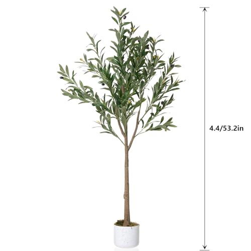 OUTLANE 4.4 FT Artificial Olive Tree with 22 Realistic Fruits, Faux Potted Plant for Indoor and Outdoor, Tall Fake Tree for Living Room, Office, Porch, Patio & Modern Farmhouse Decor - size: 6in