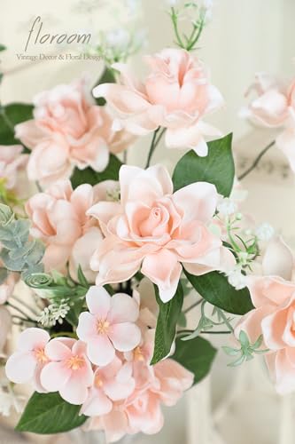 Floroom Artificial Gardenia Flowers 2.7" 25pcs Real Looking Blush Foam Fake Flowers with Stems for DIY Wedding Bouquets Pink Bridal Shower Centerpieces Floral Arrangements Party Tables Decorations - color: Blush