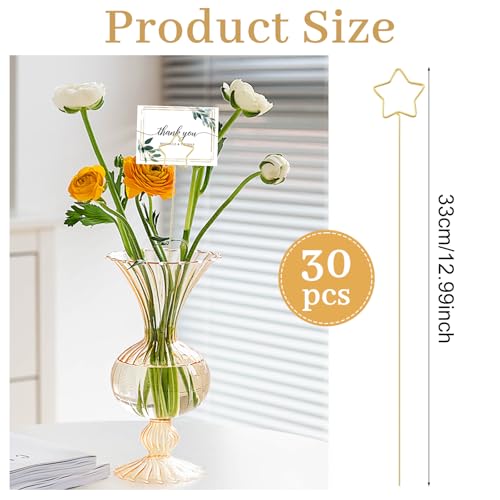 30-Pack Floral Picks Flower Bouquet Decoration Picks - 13 Inch Metal Sticks for Floral Arrangements, Wedding, Party & Craft Decor, Spiral Design (Golden Star) - color: Golden star