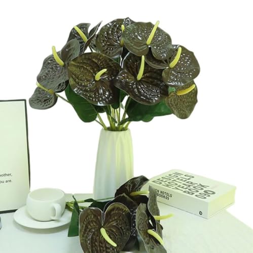 Corkwaw 8 Pcs 23-5/8 inch Artificial Anthurium Flowers Real Touch Fake Flower for Table Centerpieces Arrangement and Bridal Wedding Festival Decor Flower Arrangement (Black) - color: Black