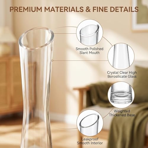 20cm/7.9inch Tall Clear Glass Thin Narrow Necked Bud Vase Slim Single Stem Flower Vase Floral Vase Centerpiece for Wedding Party Home Table Decor - size: 20cm/7.9inch