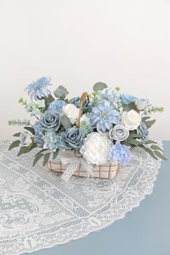 YYHUAWU Artificial Flowers Combo Set Fake Flower Leaf Box with Stems for DIY Wedding Bouquets Centerpieces Arrangements Baby Shower Party Home Decorations - color: Dusty Blue