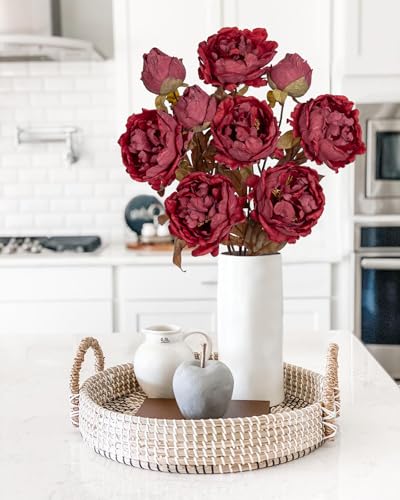 Briful Artificial Dried Look Fall Peony Flowers 3PCS 27.5in Tall Burgundy Vintage Silk Peony Bouquet Realistic Fake Peonies Floral Stems for Autumn Home Wedding Vase Centerpieces Arrangements Decor - color: Burgundy