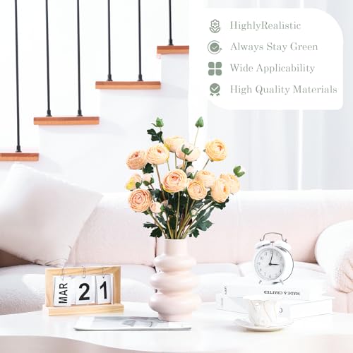 6Pcs Realistic Silk Champagne Ranunculus Artificial Flowers Long Stems, 23.6" Tall Fake Flowers Faux Flowers Suit for Year-Round Home Decoration, Wedding, Bridal Bouquets, Office - color: Champagne