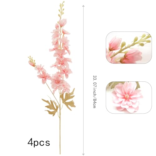 FERIAL 4pcs Artificial Delphinium Faux Pink - color: Pink