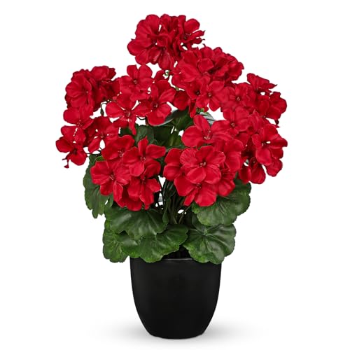 Briful 17” Geraniums Artificial Flowers Realistic Potted Plant – Red Fake Geraniums for Outdoors, Artificial Outdoor Plants for Indoor Home Decor, Farmhouse Table Centerpiece Decoration - color: 16.9'' Tall Red