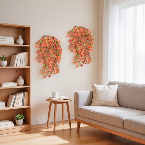 Artificial Hanging Flowers for Outdoors, 6PCS Faux Silk Artificial Flowers for Outdoors, UV Resistant Fake Flowers, No Fade Trailing Greenery, Decor for Home Porch Patio Balcony Garden Yard - color: Orange Brown