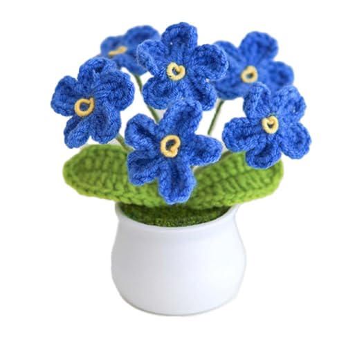 Knitting Crochet Flowers Potted Plants, Fake Forget Me Not Flowers for Friends, Family and Lover, Artificial Handmade Flowers for Valentines Birthday Wedding Gift and Home Decor (Blue) - color: Blue