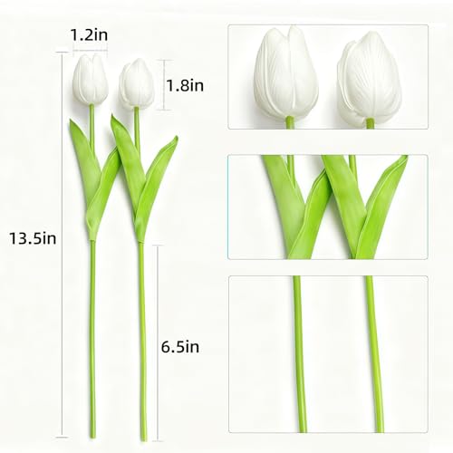 20pcs–13.5 Inch White Tulips Artificial Flowers Mother's Day Easter Valentine’S Day Gifts in Home Kitchen Wedding Dining Table Decorations Faux Flowers