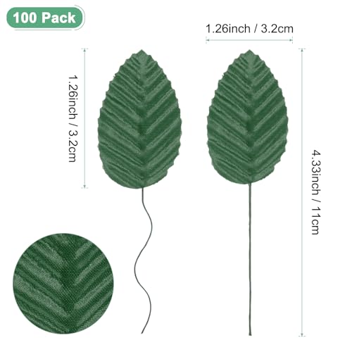 M METERXITY 100-Pack Artificial Silk Leaf, Faux Wire Single Leaves, Fake Flower Leaf with Stem for DIY Bouquet/Wreaths/Wedding/Garland/Party Decorations, Fake Rose Craft Leaves [Green] - color: Green