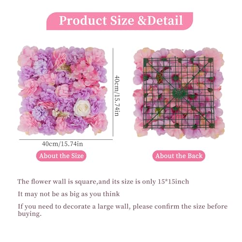 3D Flower Wall Backdrop - 12Pcs 15×15 Inch Artificial Rose Panels Pink & Purple Silk Floral Decor for Home Party Wedding Anniversary Birthday Photographic Studio Background & Decorative Fences - color: Pink and Purple, size: 12PCS-15x15