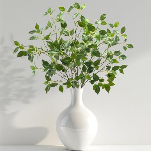Artificial Plants Greenery Eucalyptus Stems Branches Plant for Home Decor，Faux Rustic Ficus Leaf Floral for Indoor Table Bathroom Bedroom Kitchen Decoration,Real Plastic Eucalytus Wedding Dcor（6PCS) - color: 32""green 6pcs