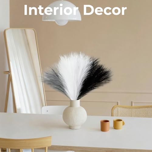 45pcs Artificial Pampas Grass 21.6" Faux Dried Flowers Pompas Grass Bouquet Flower Arrangement and Vase Filler for Gothic Room Decoration Wedding Party Boho Home Decor（Black &Gray &White） - color: Black &Gray &White