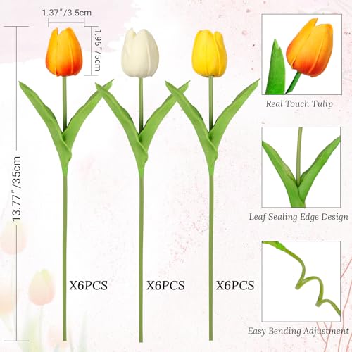 Beferr 18pcs Tulips Artificial Flowers Faux Tulip Real Touch Tulip Fake Flowers Bouquets Arrangements for Mothers Day Spring Easter Wedding Home Table Decor Blush - color: D-18pcs-3colors-colorful-5, size: 18PCS