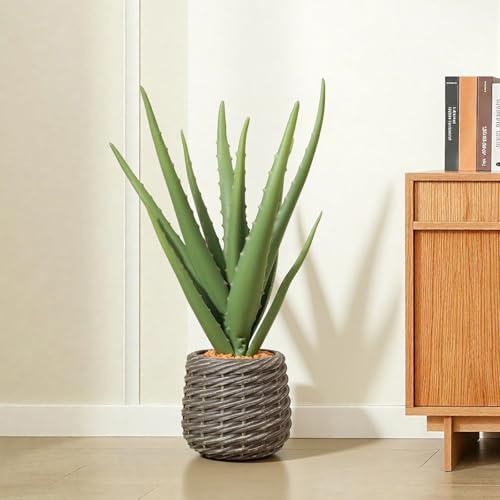 1.5ft Artificial Agave Plants, 18" Fake Aloe Vera Plant with 13 Leaves in Brown Pot, Large Faux Floor Plant for Home Office Hotel Bedroom Patio Balcony or Garden Indoor Decor - size: 18"