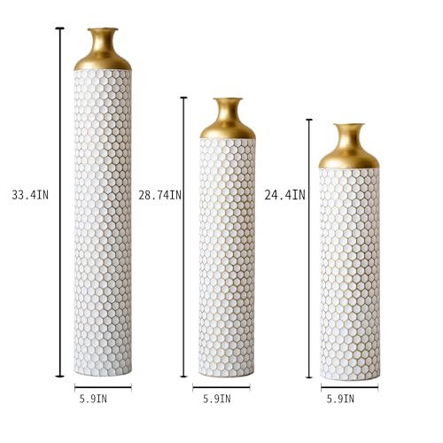 White Tall Floor Vase:24.4/28.7/33.4in Extra Large Metal Decorative Vases Modern Honeycomb Set of 3 for Living Room Dining Bedroom Home Corner Indoor - color: Floor Vase White Honeycomb