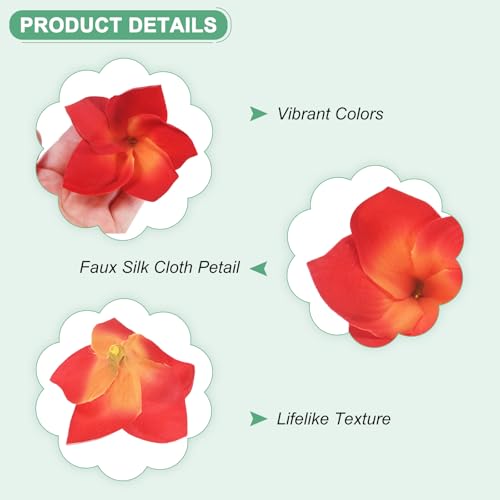 M METERXITY 10-Pack Artificial Plumeria Flowers, Fake Silk Heads Flower Hawaiian Plumeria Petal for DIY Crafts/Dress/Wedding/Party Decoration [Sunset Red, 3.9"/ 10cm] - color: Sunset Red