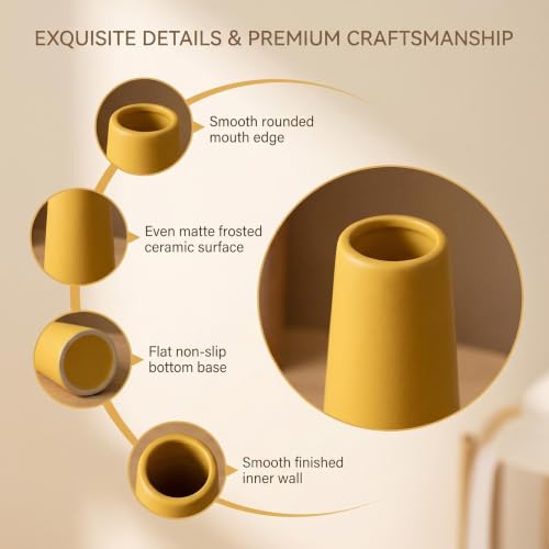 8.5 Inch Yellow Ceramic Bud Vase, Small Single Stem Flower Vase for Home Office Wedding Centerpiece Party Table Decor - color: Yellow