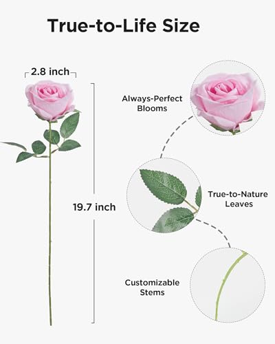 InnoGear 50 Pcs Pink Roses Artificial Flowers, Fake Velvet Silk Rose Bulk Faux Flower for Decoration DIY Wedding Centerpieces Proposal Bridal Bouquets Shower Party Home Floral Decor (50, Pink) - color: Pink