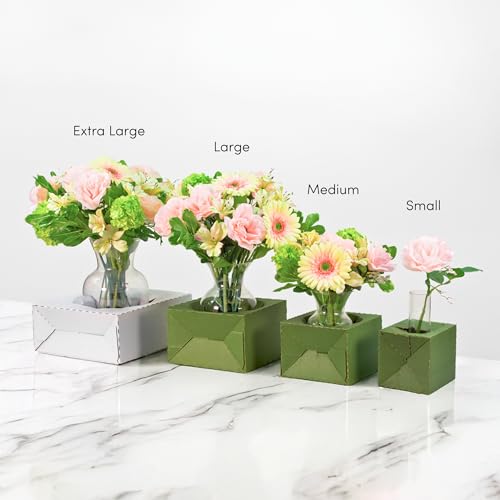 Holiday Designs - Pop-Up Flower Delivery Box, Heavy Duty Corrugated Cardboard Vase Boxes for Secure Floral Arrangements During Transport, 5.5 x 4.5 x 4.5 (Green, Small: 10 Pack) - color: Green, size: Small: 10 Pack