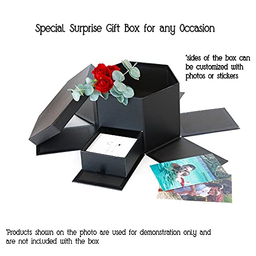 USA-SALES UNIKPACKAGING Premium Quality Hexagon Shape Flower Gift Box, w Drawer, Size 9.5″ x 8.3″ x 6.1″ inch, for Luxury Style Flower Arrangements (Black) - color: Black