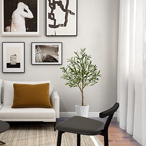 Warmplants Artificial Olive Tree, 4ft Tall Fake Olive Leaves Plant with Basket, Indoor Outdoor Faux Olive Topiary Silk Tree for Home Livingroom Office Décor - size: 4ft
