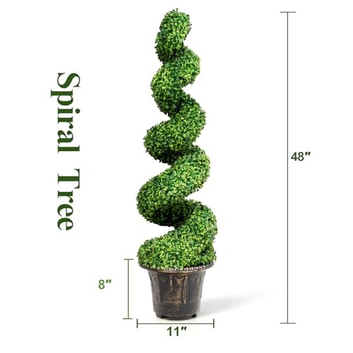 4 Ft Artificial Boxwood Spiral Topiary Tree, Fake Greenery Plants for Indoor or Outdoor - size: 4 ft 2 Pack