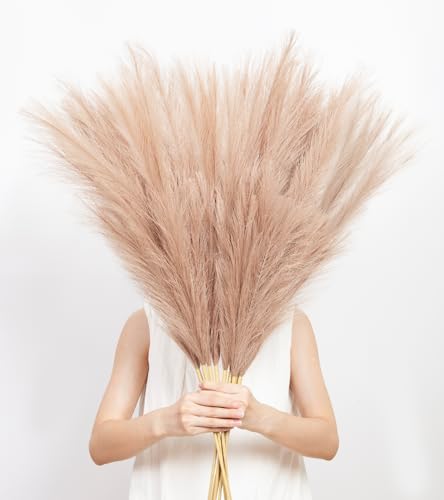 9 Pcs 45" Pampas Grass Decor Long Stem Artificial Flower Floor Vase Tall Faux Floral Brown Pompas Large Fake Plants Dried Bouquet Arrangement Vase Filler for Boho Home Wedding Decoration - color: 9 Pcs 45" Brown Style