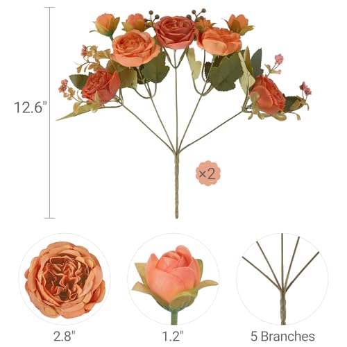 Mkono Peonies Artificial Flowers, Small Silk Flowers for Home Decor Indoor Fake Bouquet Faux Floral Arrangements Dining Table Centerpieces for Kitchen Party Decor - color: Orange