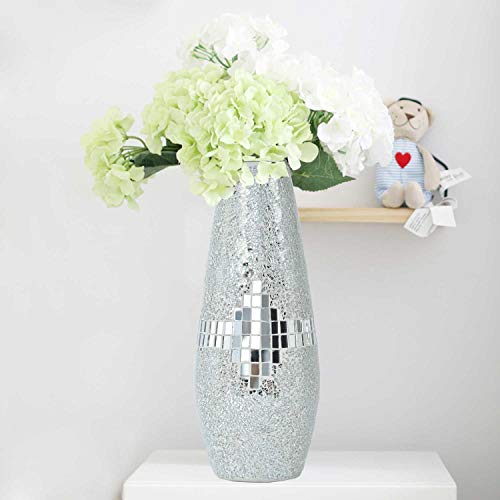 Decorative Shine Vase Stunning Handmade Mosaic Crackle Glass House Decor Table Centerpieces Modern Room Decoration (Silver) | Decorative shine Vase ，Stunning Handmade ，Modern Room Decoration vase