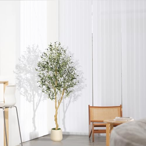 FEELEAD Olive Trees Artificial Indoor 6FT with Planter - Tall Potted Faux Olive Tree, Artificial Plant with Natural Looking Trunk and Lifelike Fruits for Home Office Decor, Weighted Base - size: 6ft
