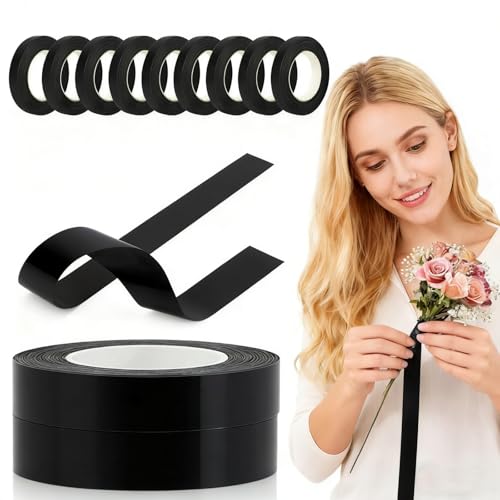 12 Rolls of 1/2 Inch x 20 Yards Floral Tape Bulk - Adhesive Stem Wrap for Creating Eternal Roses, DIY Bouquets and Craft Flower Arrangements (Black) - color: 12 Rolls Black