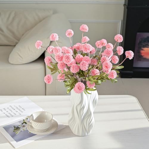Laelfe 5Pcs Artificial Pompon Mum, Fake Kiku Flowers Silk Small Mini Chrysanthemum Ball Faux Mum Decor for Autumn Filler DIY Bouquet Centerpieces Arrangements Shower (Pink) - color: Light Pink