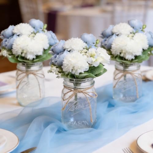 16 Bundles Artificial Flowers Peonies, Dusty Blue Silk Faux Peony Floral Arrangements Fake Peony for DIY Bouquet for Vase Centerpiece Home Wedding Party Centerpiece - color: Dusty Blue & White
