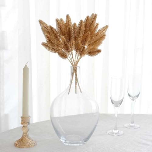Efavormart 4 Pack 11 inch Metallic Gold Artificial Pine Grass Bushes, Faux Pine Needle Branches Floral Sprays for Festive Winter Decor and Small Accents - color: Type21